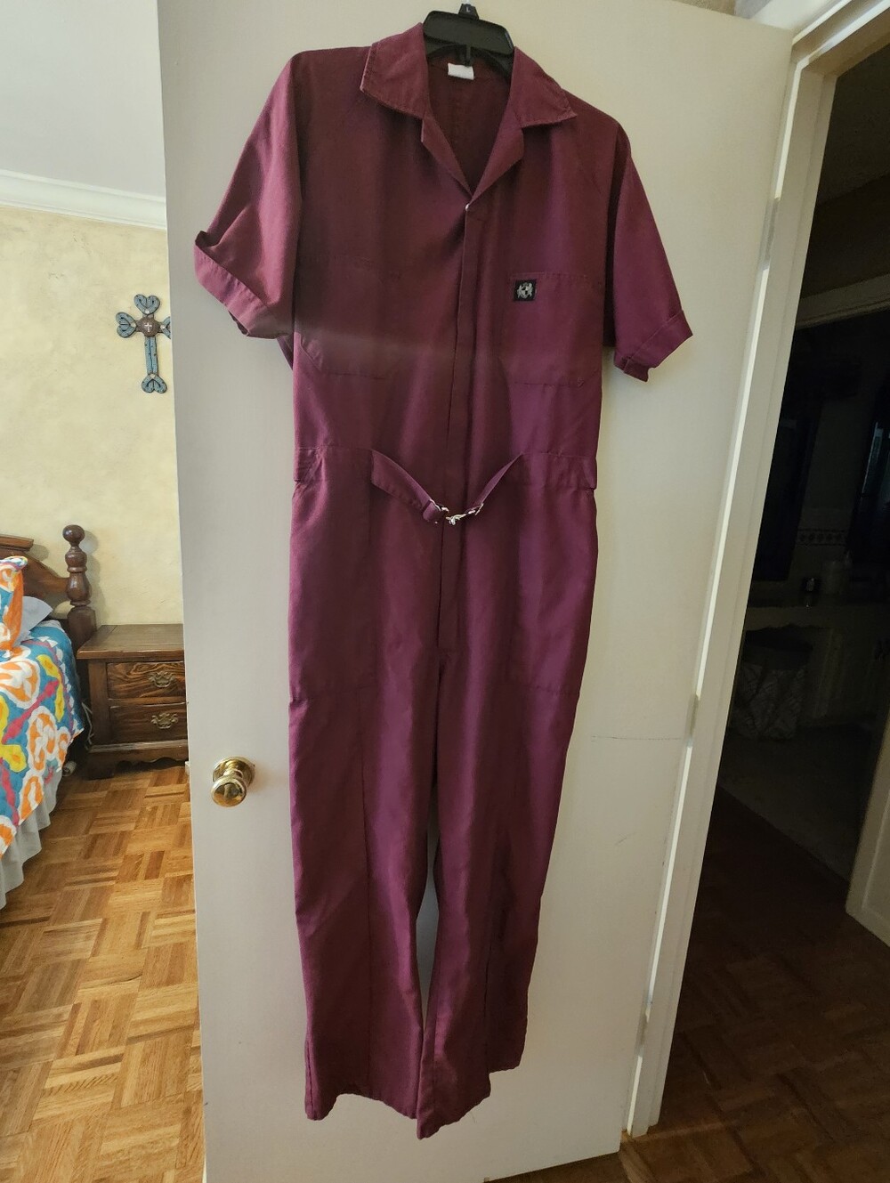 Men's Short-Sleeve Burgundy Jumpsuit